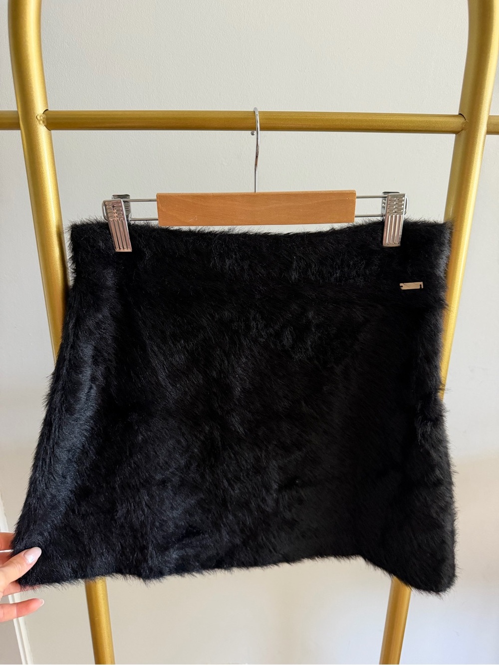 Armani Exchange Black Faux Fur Mini Skirt